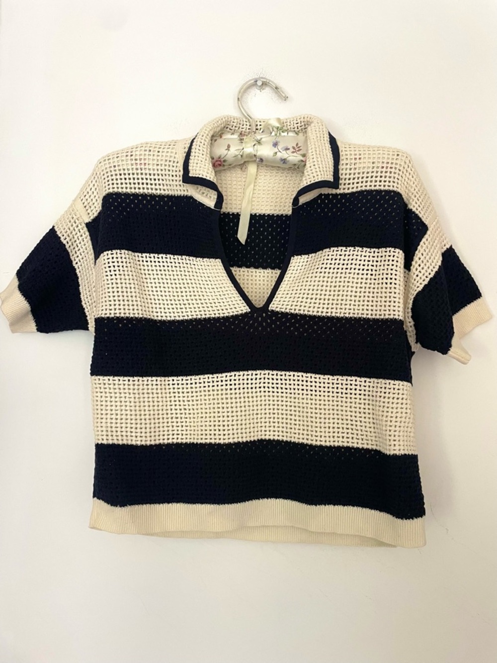 Vanessa Bruno Edaly Open Knit Polo Sweater Striped Cotton - Picture 8 of 10